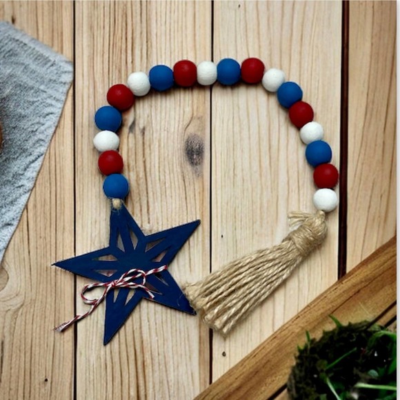 ⤵️🆕 Patriotic handmade Wood Bead Garland | Farmhouse garland | 4th of July - Picture 5 of 12